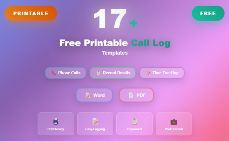 17 Free Printable Call Log Templates - 17 Free Printable Call Log Templates Word And PDF 768x473