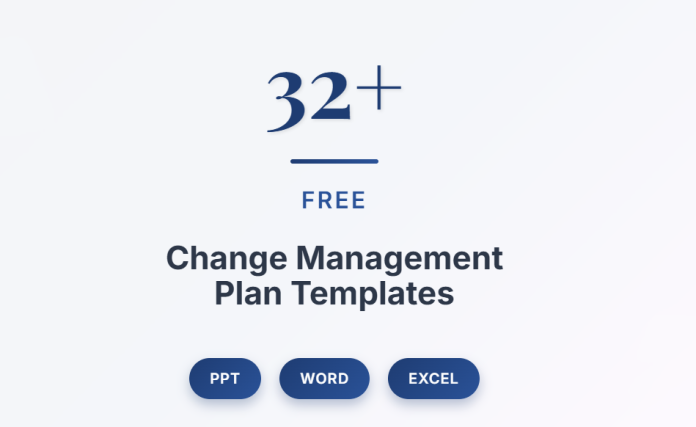 Image showing change management plan templates in PowerPoint, Word, and Excel formats, designed for leading organizational change.