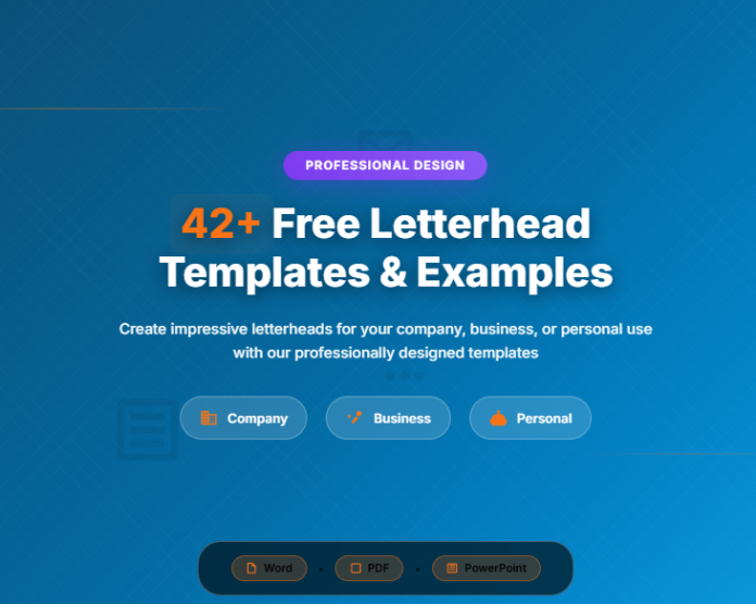 Image showing customizable letterhead templates in Word, PDF, and PowerPoint for businesses and personal branding.