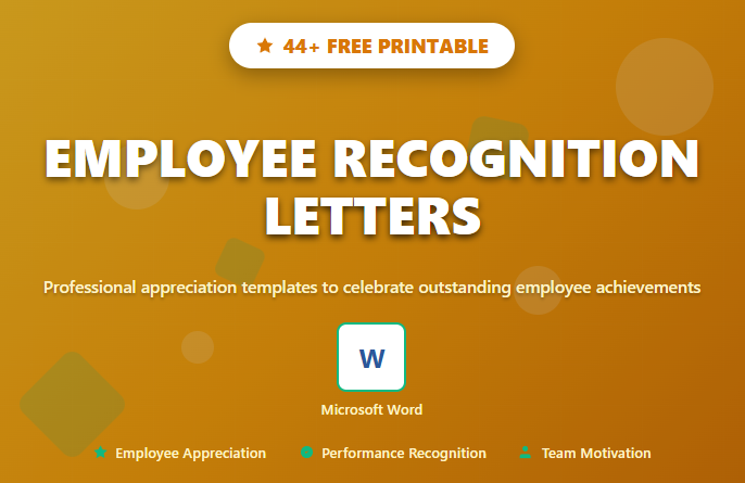 Image showcasing various printable employee recognition letter templates in Word format, used to celebrate accomplishments and motivate staff.
