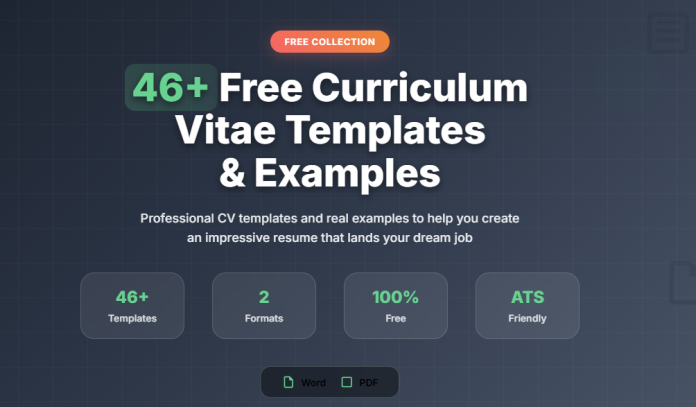 Image showing various CV templates and examples in Word and PDF formats, ideal for academic, professional, and international job applications.