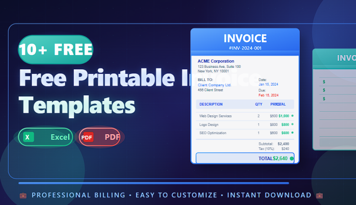 Free printable invoice templates in Excel and PDF for professional billing and payments