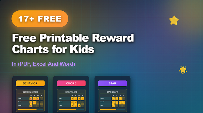 Free printable reward charts for kids in PDF, Excel, and Word for behavior and habit tracking