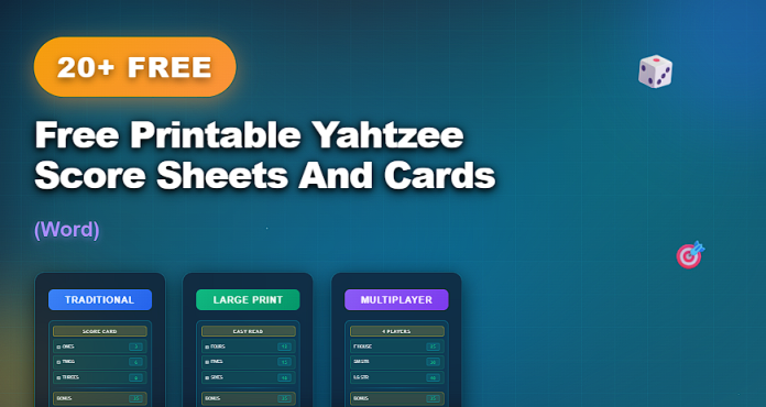 Free printable Yahtzee score sheets and cards in Word for tracking game scores