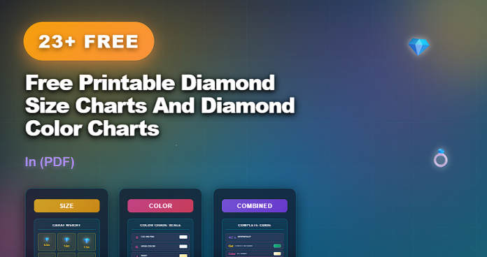 Free printable diamond size charts and diamond color charts in PDF for gemstone comparison