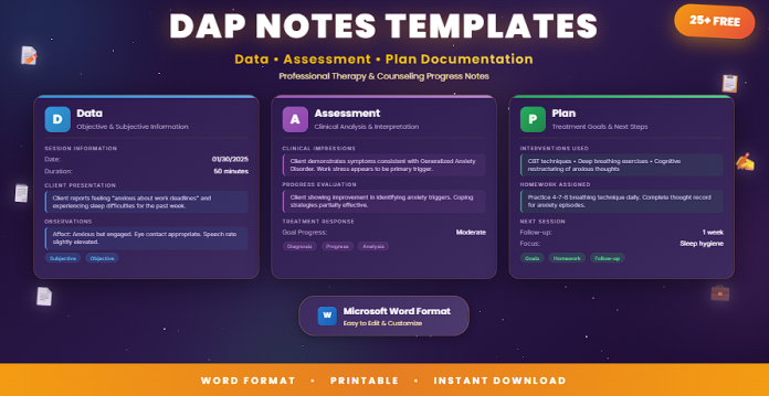 Free DAP notes templates in Word for therapy and counseling documentation