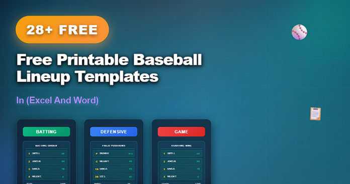 Free printable baseball lineup templates in Excel and Word for organizing team lineups