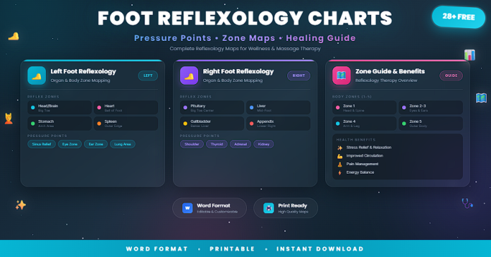 Free printable foot reflexology charts and maps in Word for pressure point reference