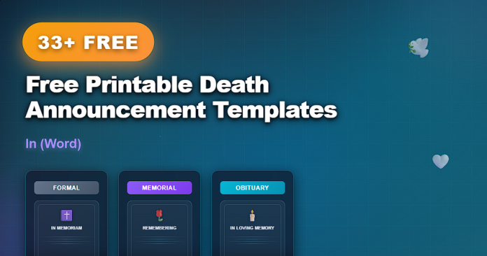 Free printable death announcement templates in Word for respectful memorial notices