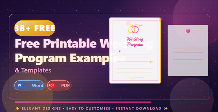 Free printable wedding program templates and examples in Word and PDF for wedding ceremonies