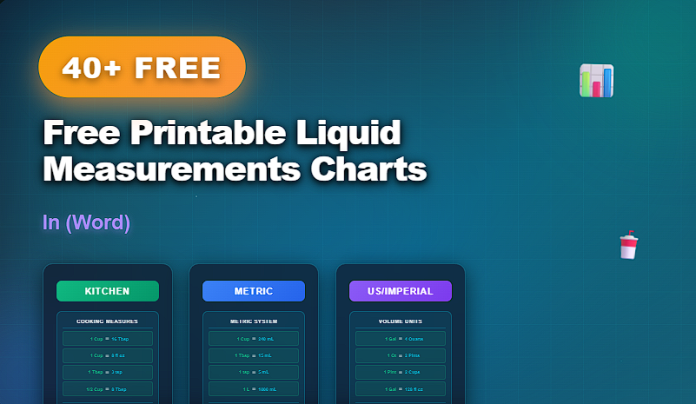 Free printable liquid measurements charts in Word for volume and cooking conversions