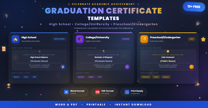 Free graduation certificate templates in Word and PDF