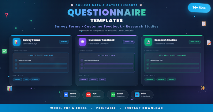 Free questionnaire templates in Word, PDF, and Excel formats