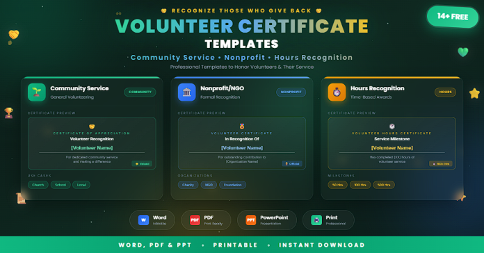 Free volunteer certificate templates in Word, PDF, and PowerPoint