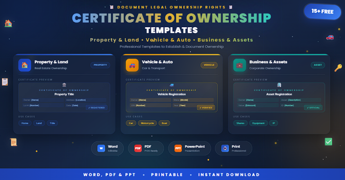 Free certificate of ownership templates in Word, PDF, and PPT formats