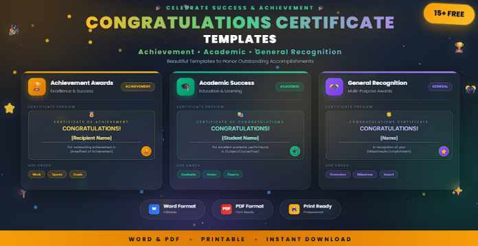 Free congratulations certificate templates in Word and PDF for achievement recognition