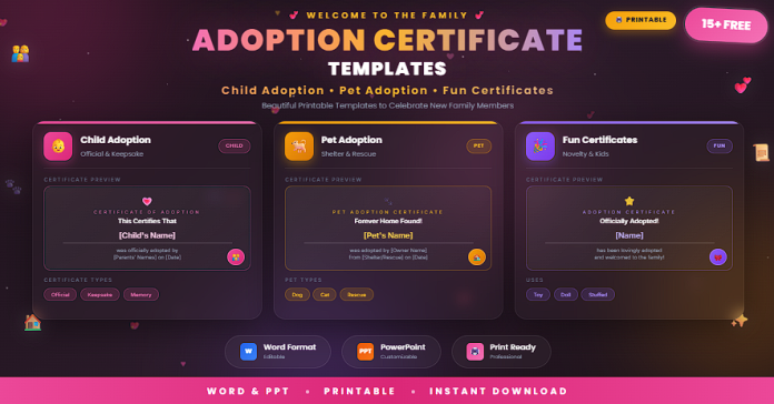 Free printable adoption certificate templates in Word and PowerPoint