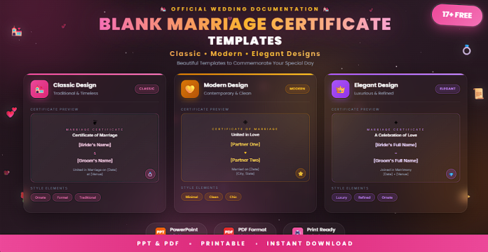 Free blank marriage certificate templates in PPT and PDF