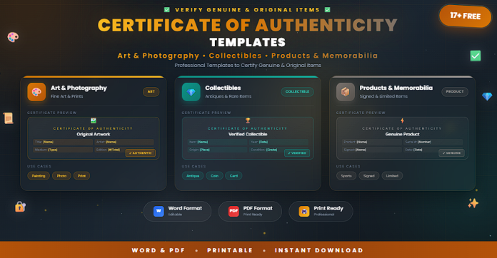 Free certificate of authenticity templates in Word and PDF