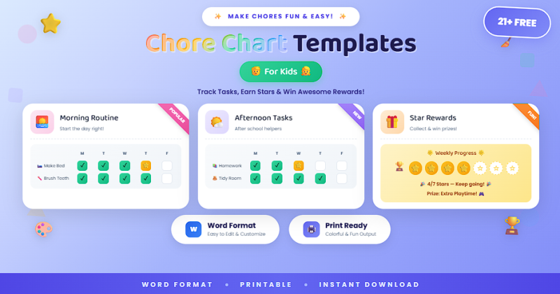 21+ Free Chore Chart Templates for Kids (Word) - Learn Management
