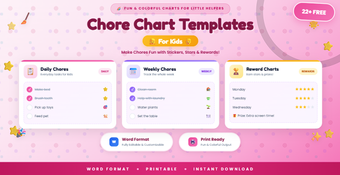 Free chore chart templates for kids in Word format