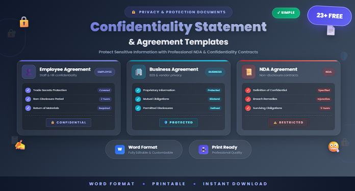 Free simple confidentiality statement and agreement templates in Word
