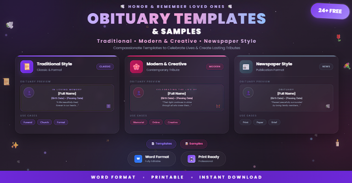Free obituary templates and samples in Word format