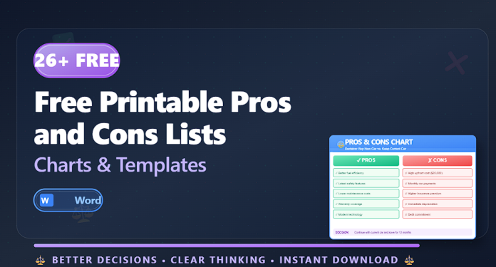 Free printable pros and cons lists charts and templates in Word