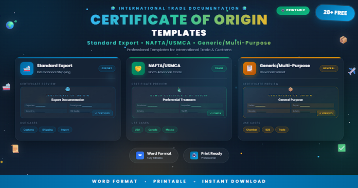 Free printable certificate of origin templates in Word format