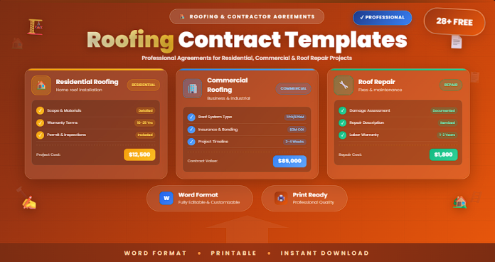 Free professional roofing contract templates in Word