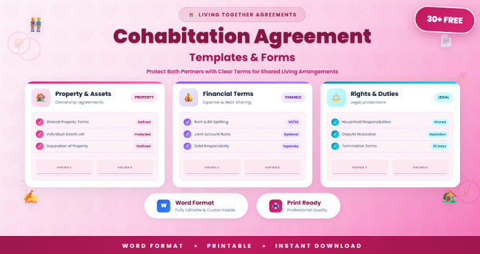 Free cohabitation agreement templates and forms in Word