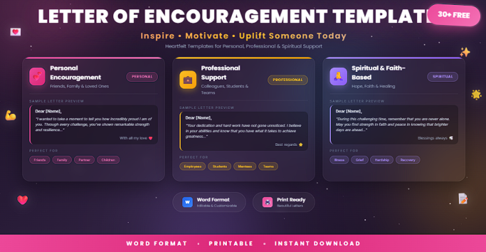 Free letter of encouragement templates in Word for motivation and support