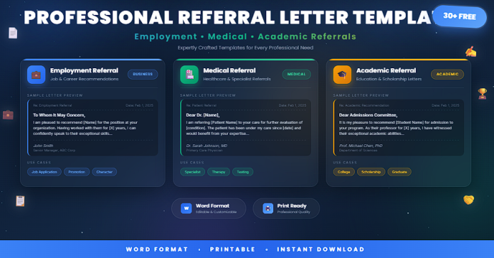 Free professional referral letter templates in Word for business and formal recommendations
