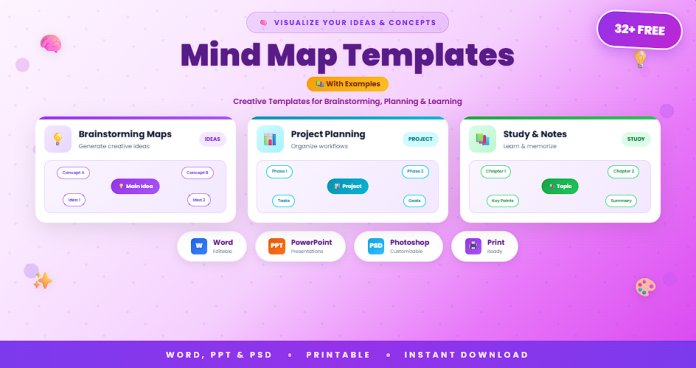 Free mind map templates and examples in Word PPT and PSD