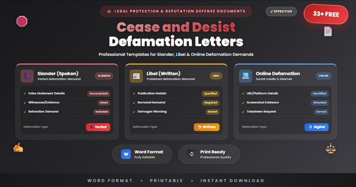 Effective cease and desist defamation letters in Word