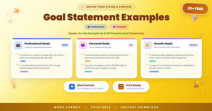 Free goal statement examples in Word for professional and personal use