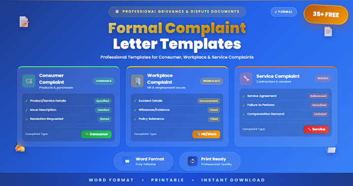 Free formal complaint letter templates in Word