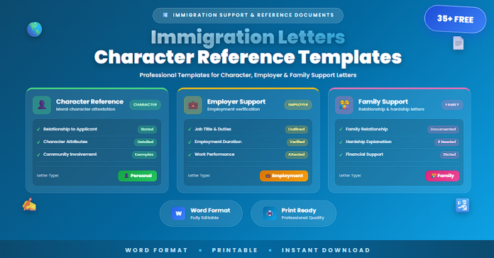 Free immigration letters (character reference letters for immigration) in Word