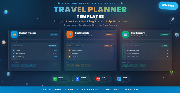 Free travel planner templates in Excel, Word, and PDF formats