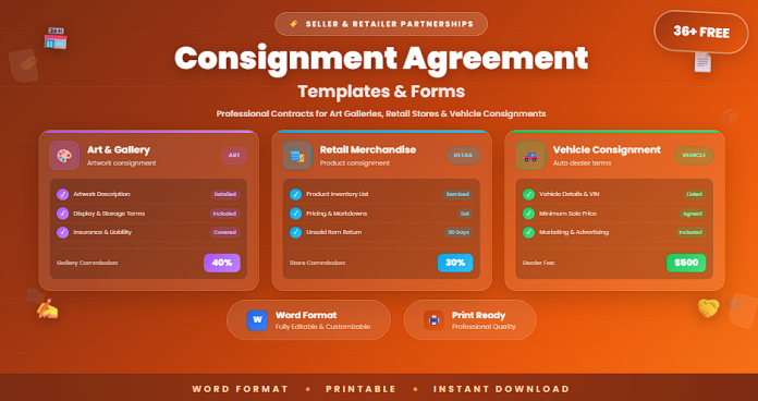 Free consignment agreement templates and forms in Word