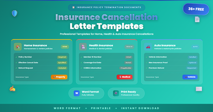 Free insurance cancellation letters (home health auto) in Word