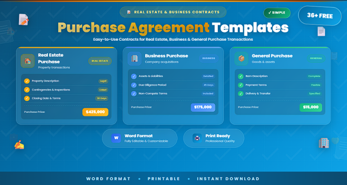Free simple purchase agreement templates (real estate, business) in Word