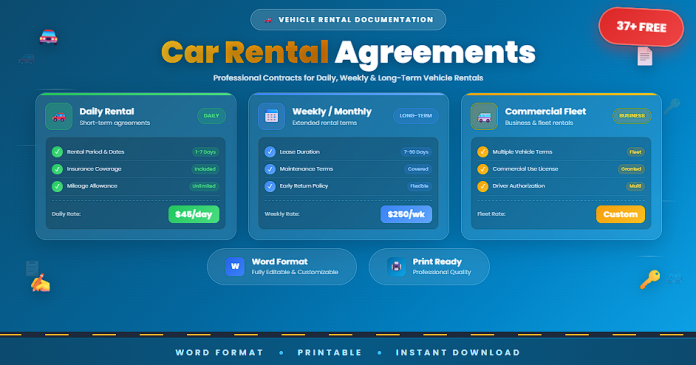 Free car rental agreements in Word format