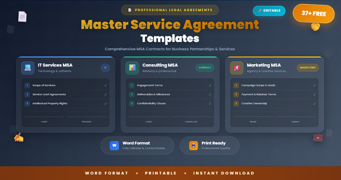 Free editable master service agreement templates in Word format