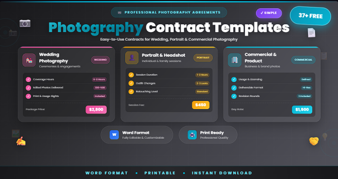 Free simple photography contract templates in Word