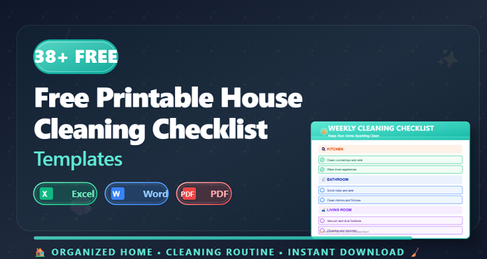 Free printable house cleaning checklist templates in Excel Word and PDF
