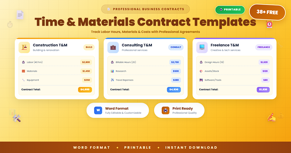 38+ Free Printable Time and Materials Contract Templates In (Word ...