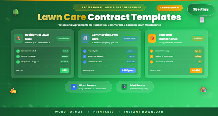 Free professional lawn care contract templates in Word