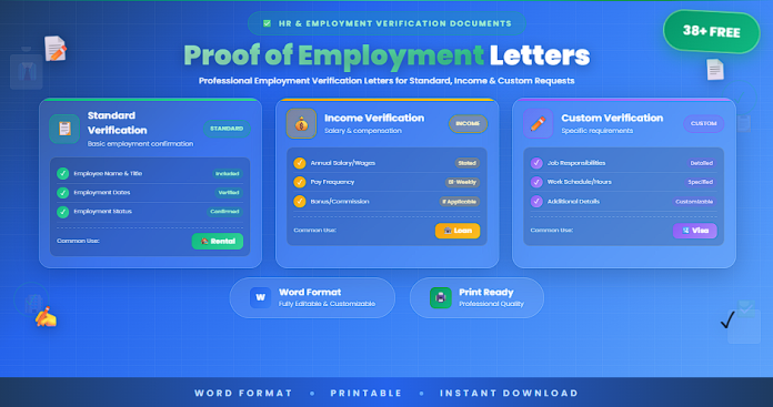 Free proof of employment letters (employment verification letters) in Word