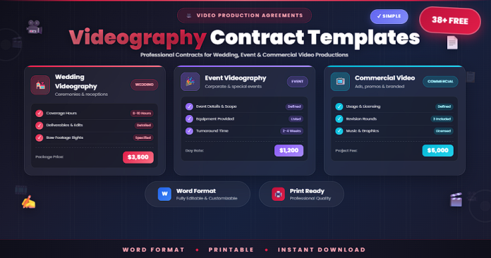 Free simple videography contract templates in Word